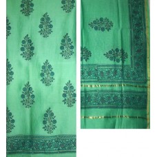 Chanderi Silk Block Print Fabric & Dupatta Sea Green Set